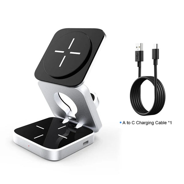 3 in 1 Foldable Magnetic Wireless Charger Stand for Iphone 15, 14, 13 Pro/Max/Plus, Airpods 3/2 Station Dock Fast Charger Holder